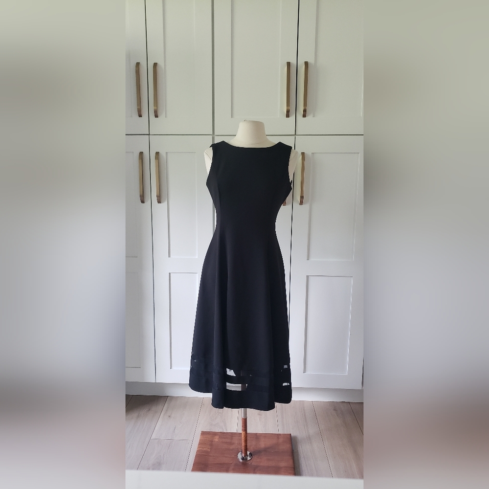 Calvin Klein Dress Womens 8 Black Fit & Flare Sleeveless Modest Hamptons Midi